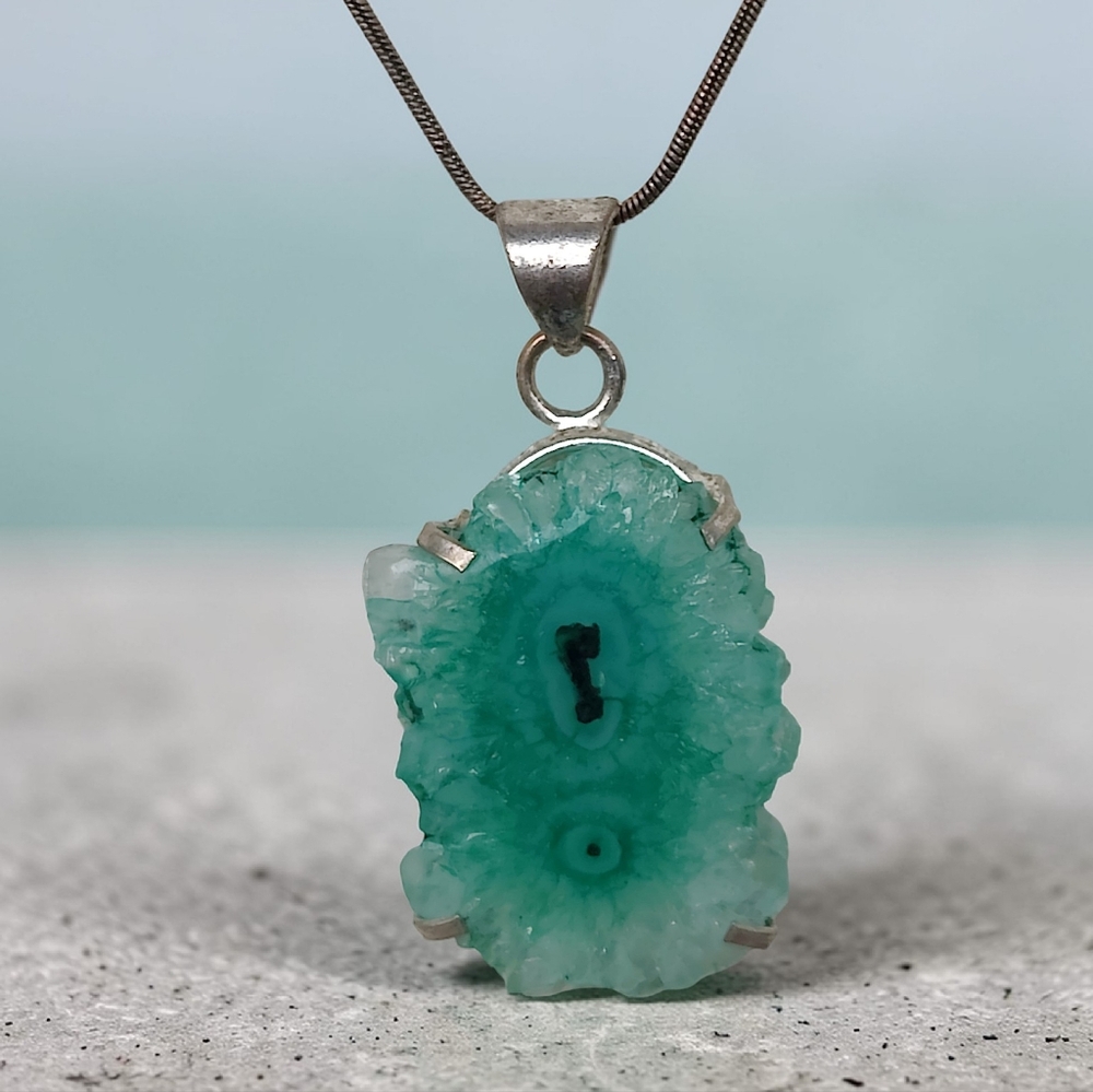 Sterling Silver Solar Quartz Pendant Necklace
